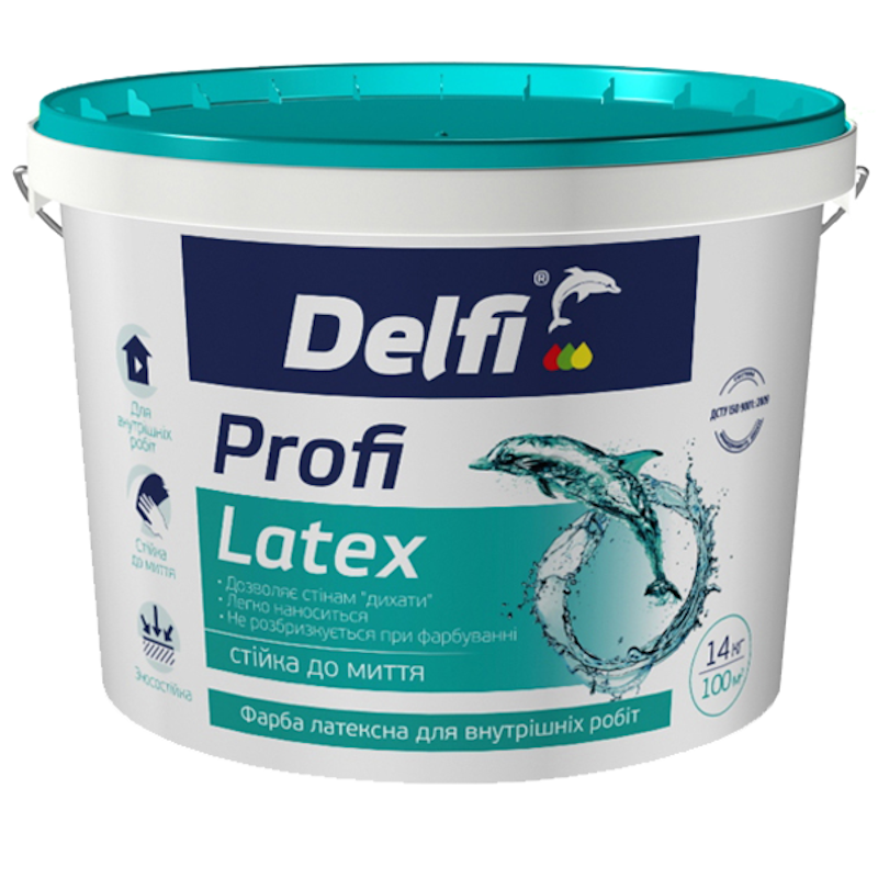 Фарба DELFI Profi Latex латексна, акрилова, мат білий, 14кг